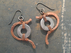 copper twined steel earrings